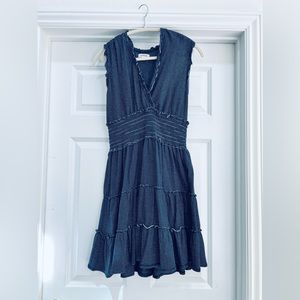 CLEARANCE MAX Studio Striped Ruffled Vacation Dress Navy